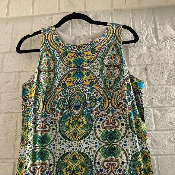 Women’s Size 12 Mini Dress Multicolor Patterned Office Colorful Sleeveless Zip - Picture 9 of 11